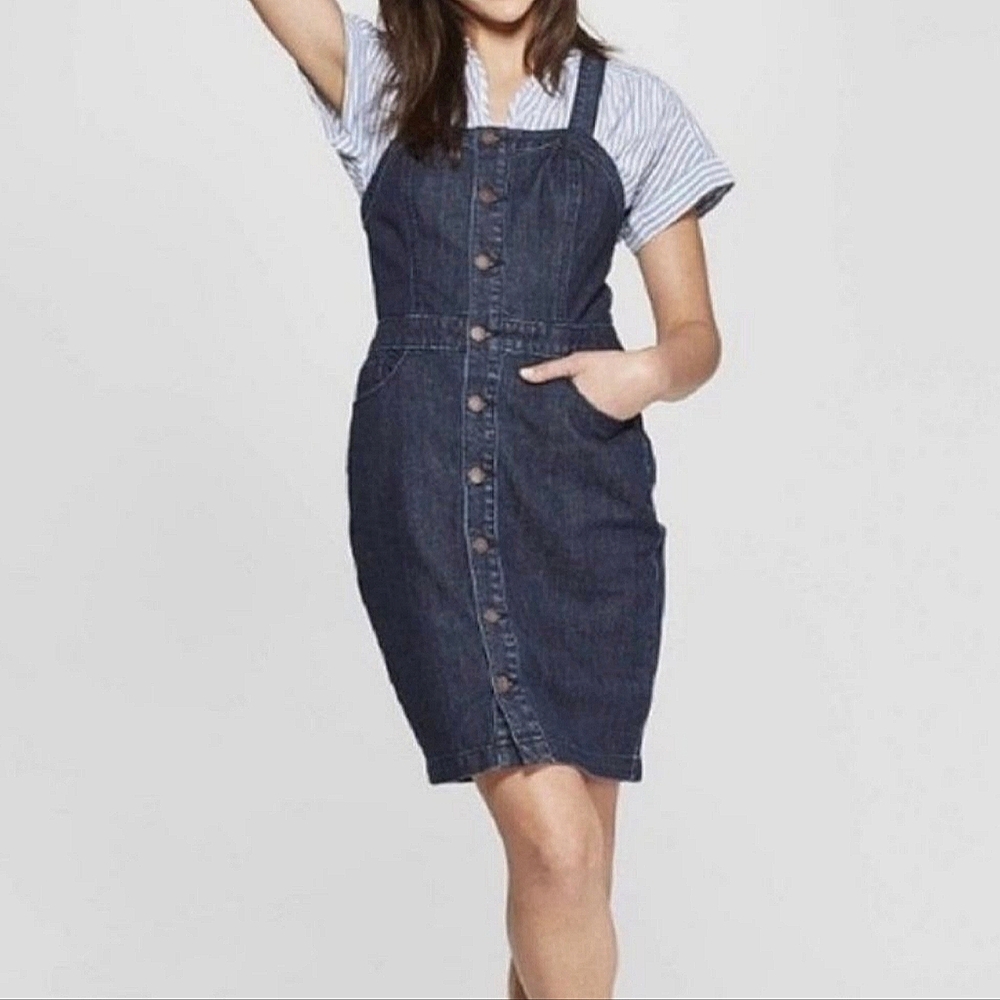 Denim Button Down Apron Tank Dress Size 6